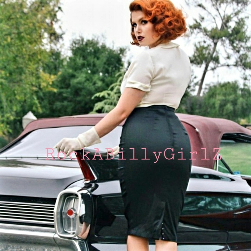 Tatyana Salem Hobbled Inky Black Sexy Stretch Taffeta Pinup Pencil Wiggle Skirt